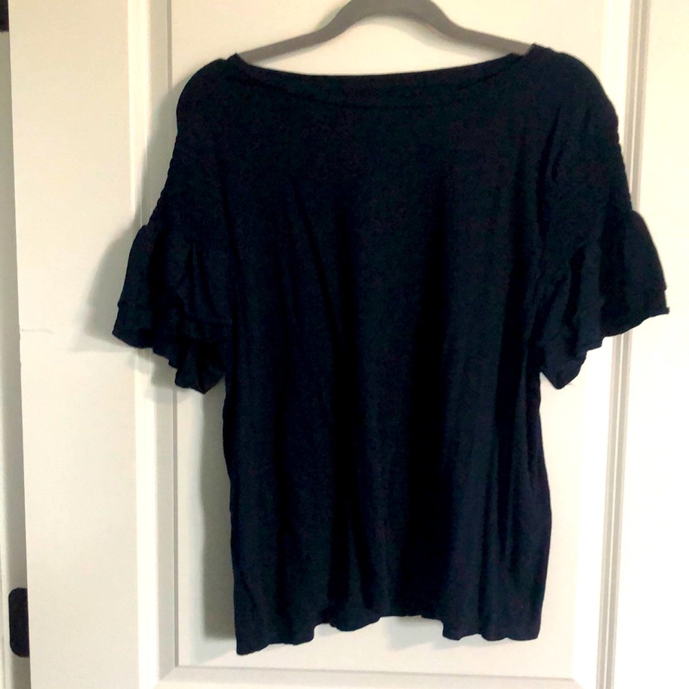 Navy ruffle sleeved shirt